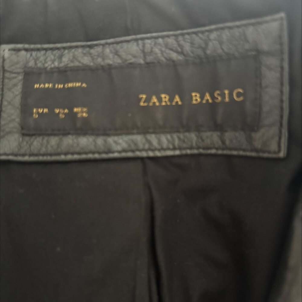 Zara Basic Collection Genuine Black Lamb Leather Embossed Studded Jacket - Picture 6 of 6